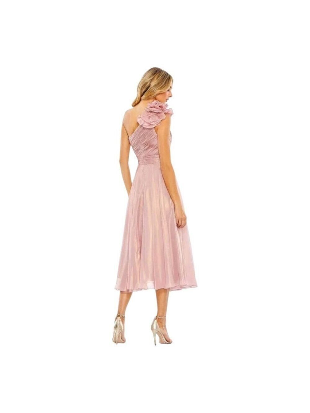 Mac Duggal One-Shoulder Midi Dress Pink Size 0 - Picture 3 of 10